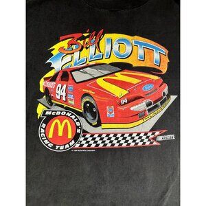 Vintage 1995 Bill Elliott NASCAR T-Shirt McDonald's Racing Team Black Cotton XL